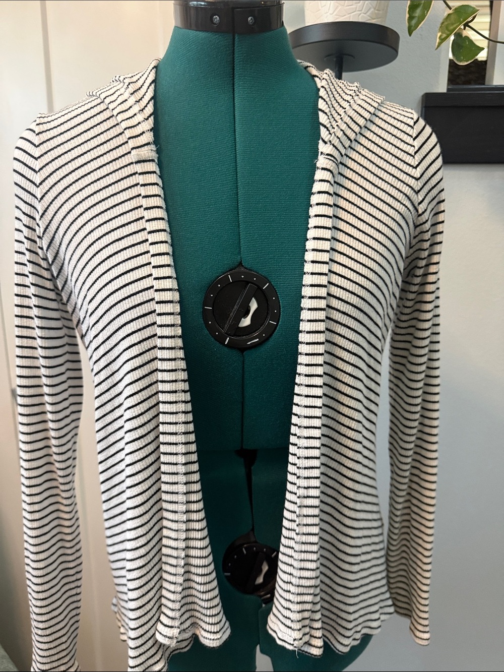White House Black Market Black & White Striped Open-Front Cardigan